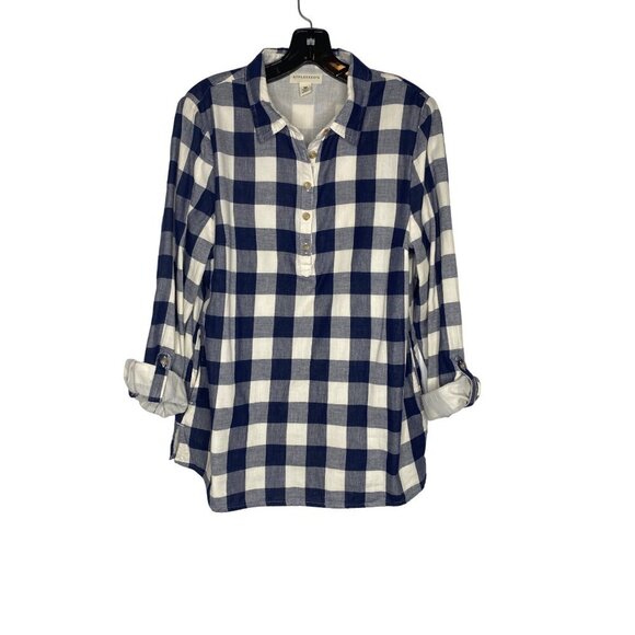 APPLESEED'S WOMEN'S BLUE AND WHITE BUFFALO PLAID TUNIC SHIRT SZ M - Picture 1 of 3